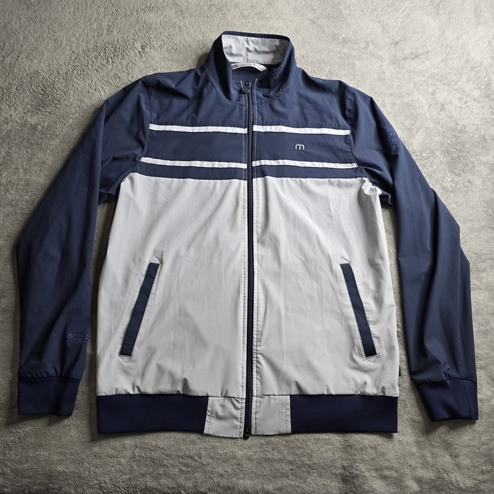 Travis Mathew Full Zip Performance Stretch Golf Jacket Mens L Navy Blue Gray